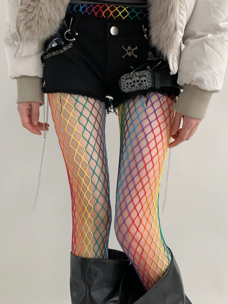 AliExpress Punk Fishnet Stockings Y2K Accessories Hot Girl Sexy Large/Medium Mesh Colorful Gothic Lolita Pantyhose female JK Long Socks, view 5