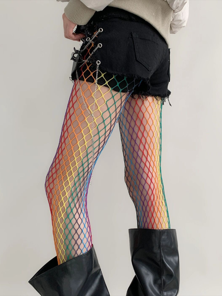 AliExpress Punk Fishnet Stockings Y2K Accessories Hot Girl Sexy Large/Medium Mesh Colorful Gothic Lolita Pantyhose female JK Long Socks, view 6