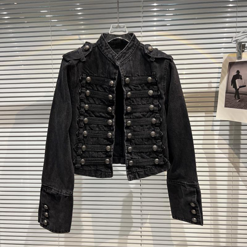 AliExpress Punk Style Black Stand Up Collar Denim Jackets Vintage Washed Motor Coat For Women 2025 Autumn New Loose Long Sleeve Outerwear
