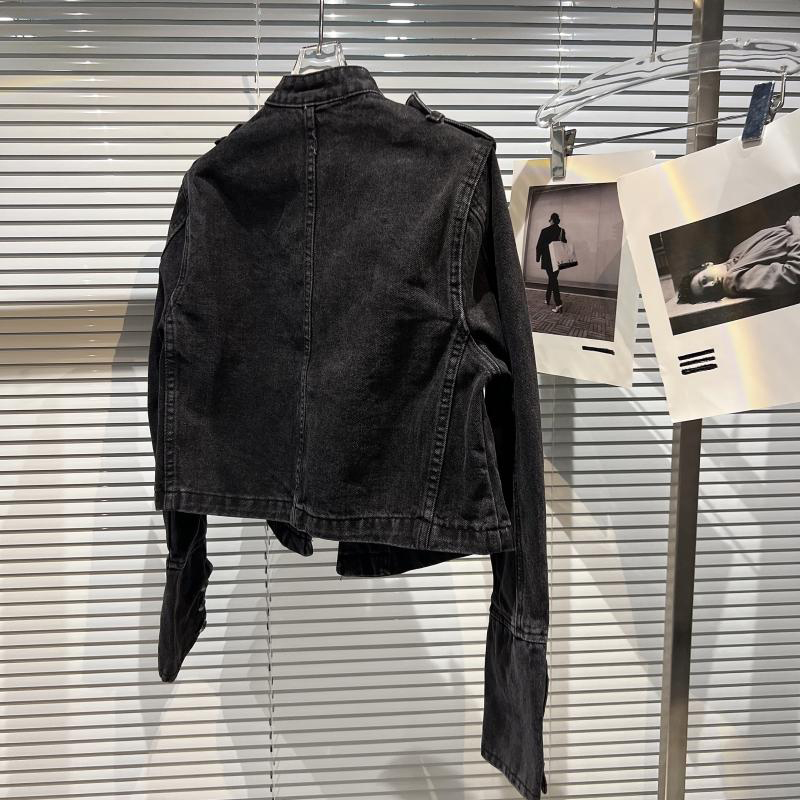 AliExpress Punk Style Black Stand Up Collar Denim Jackets Vintage Washed Motor Coat For Women 2025 Autumn New Loose Long Sleeve Outerwear, view 2