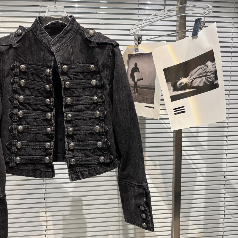 AliExpress Punk Style Black Stand Up Collar Denim Jackets Vintage Washed Motor Coat For Women 2025 Autumn New Loose Long Sleeve Outerwear, view 4