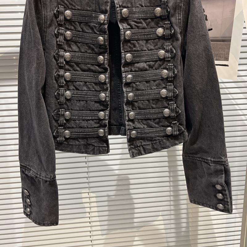 AliExpress Punk Style Black Stand Up Collar Denim Jackets Vintage Washed Motor Coat For Women 2025 Autumn New Loose Long Sleeve Outerwear, view 5