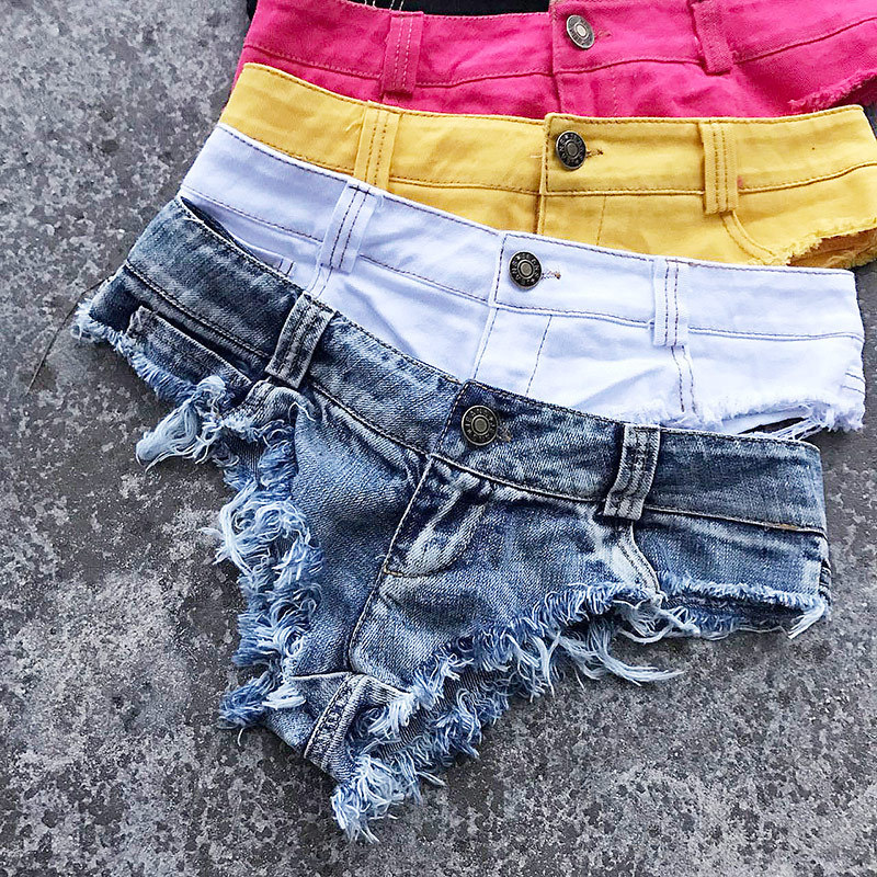 AliExpress Qisin 2023 New Women Sexy Low Waist Hole Tassel Denim Shorts Jeans Thong Short Feminino