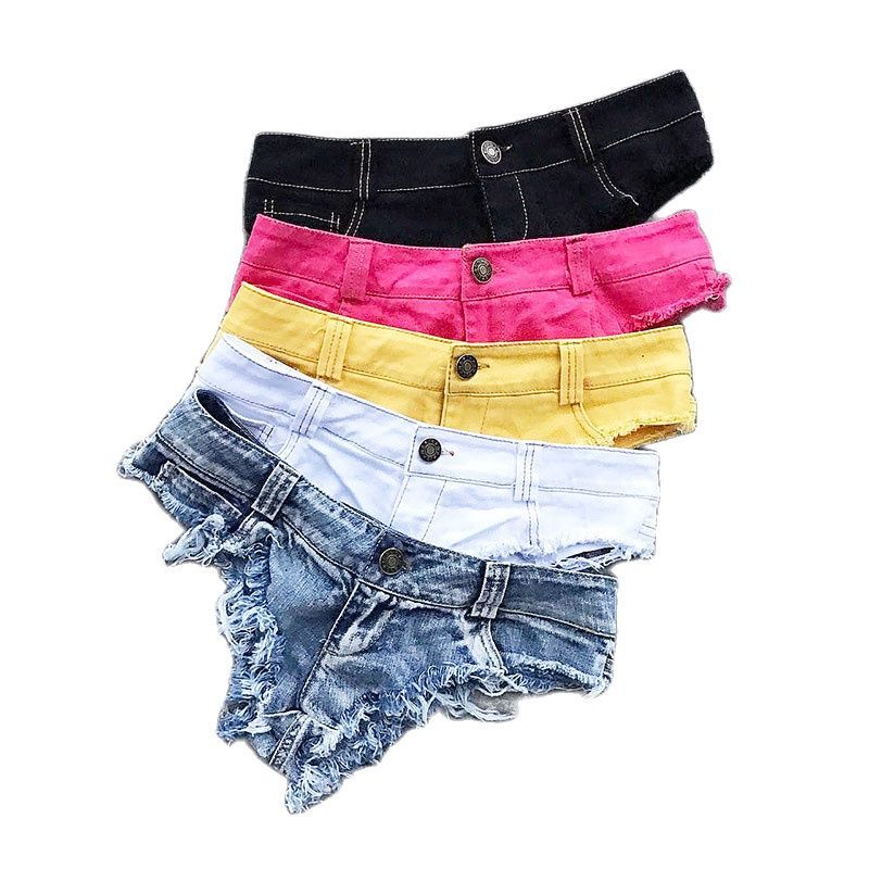 AliExpress Qisin 2023 New Women Sexy Low Waist Hole Tassel Denim Shorts Jeans Thong Short Feminino, view 5