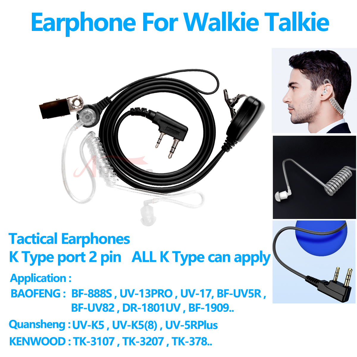 AliExpress Quansheng UV-K5 Walkie Talkie Headset Headphone Earphone For Kenwood Baofeng UV-5R UV82 UV-17 Tytera TC-UV8000 Wouxun KG-UV6D, view 6
