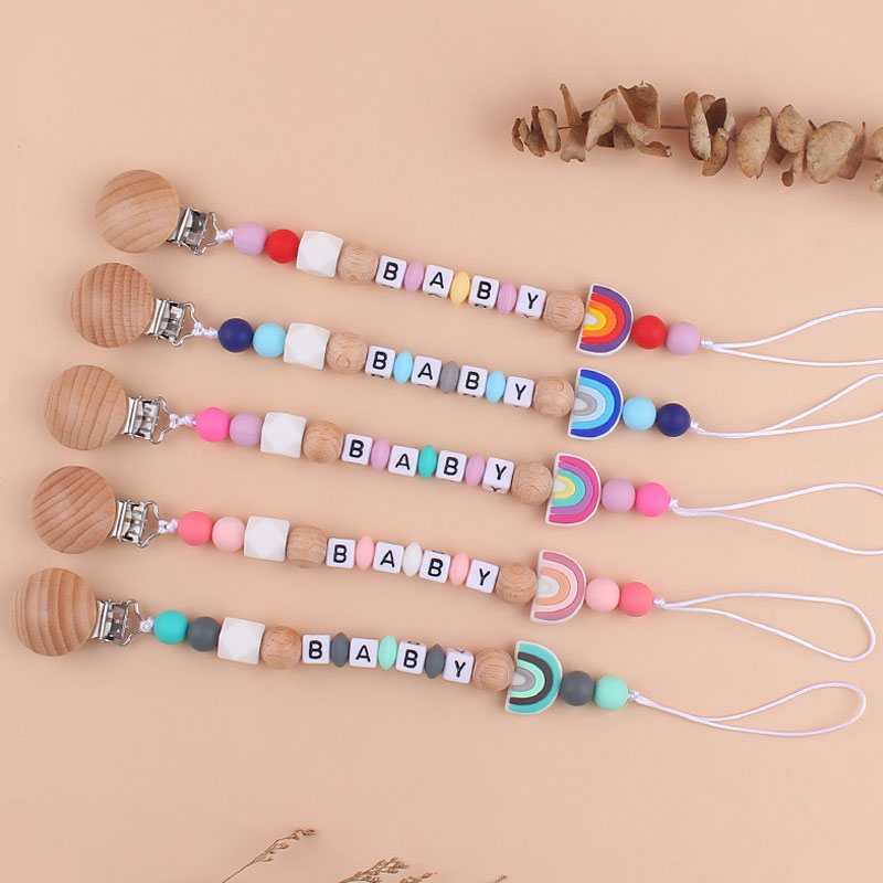 AliExpress Rainbow Beech Clip Pacifier Chain Baby Silicone Pacifier Chain Baby Teether Pacifier Anti Drop Chain Baby Product, view 3