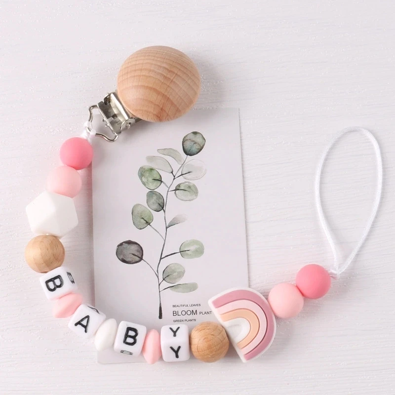 AliExpress Rainbow Beech Clip Pacifier Chain Baby Silicone Pacifier Chain Baby Teether Pacifier Anti Drop Chain Baby Product, view 5