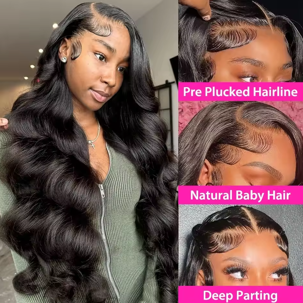 AliExpress Raw Peruvian Body Wave 250% Density 40 42 inch 13x6 HD Lace Front Human Hair Wigs 13x4 Frontal Wigs Women Glueless Closure Wigs, view 4