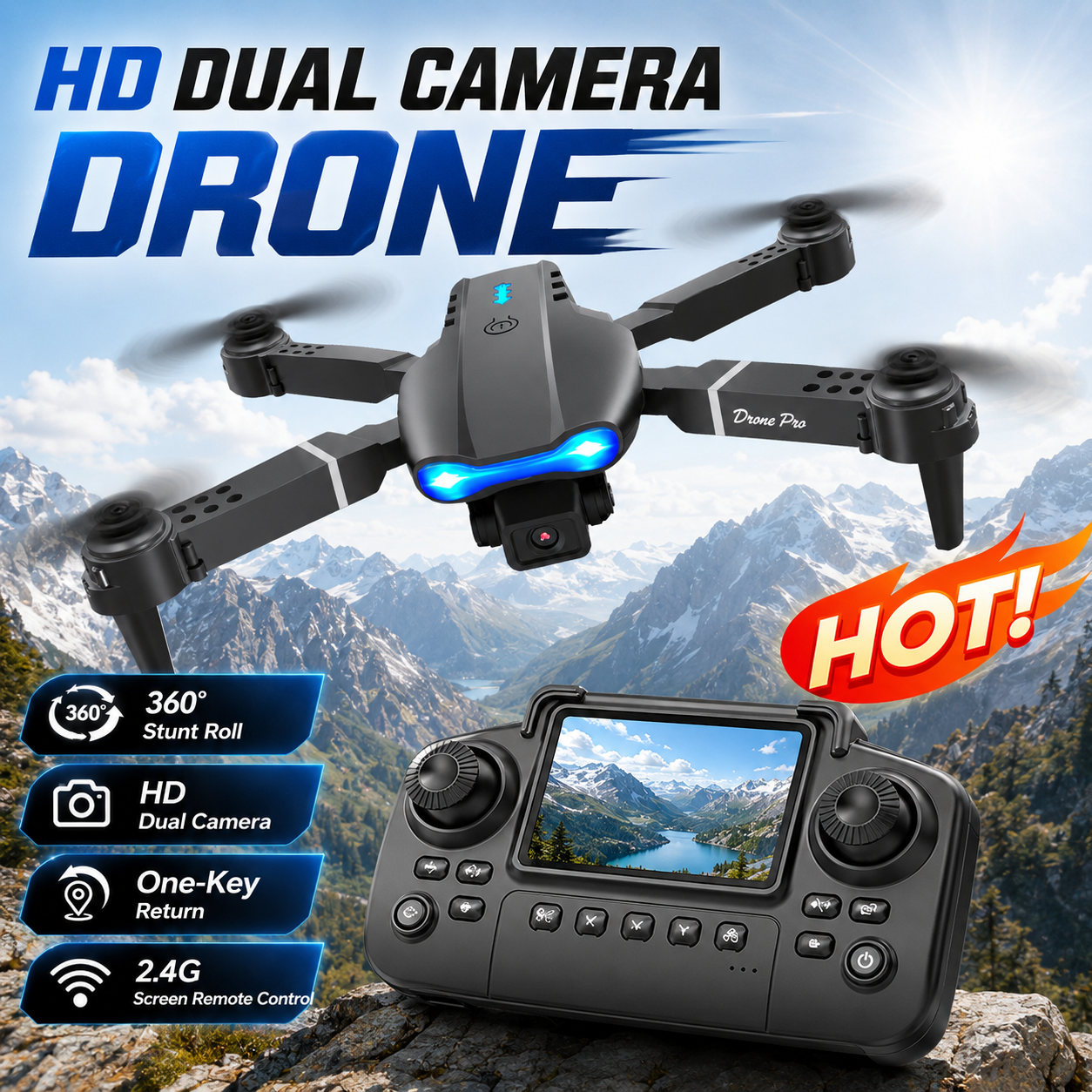 AliExpress RC Quadcopter Brushless Motor One Key Takeoff Landing Return 360° Rolling Headless Mode Dual Screen Switch LED Light Hobby Drone, view 5
