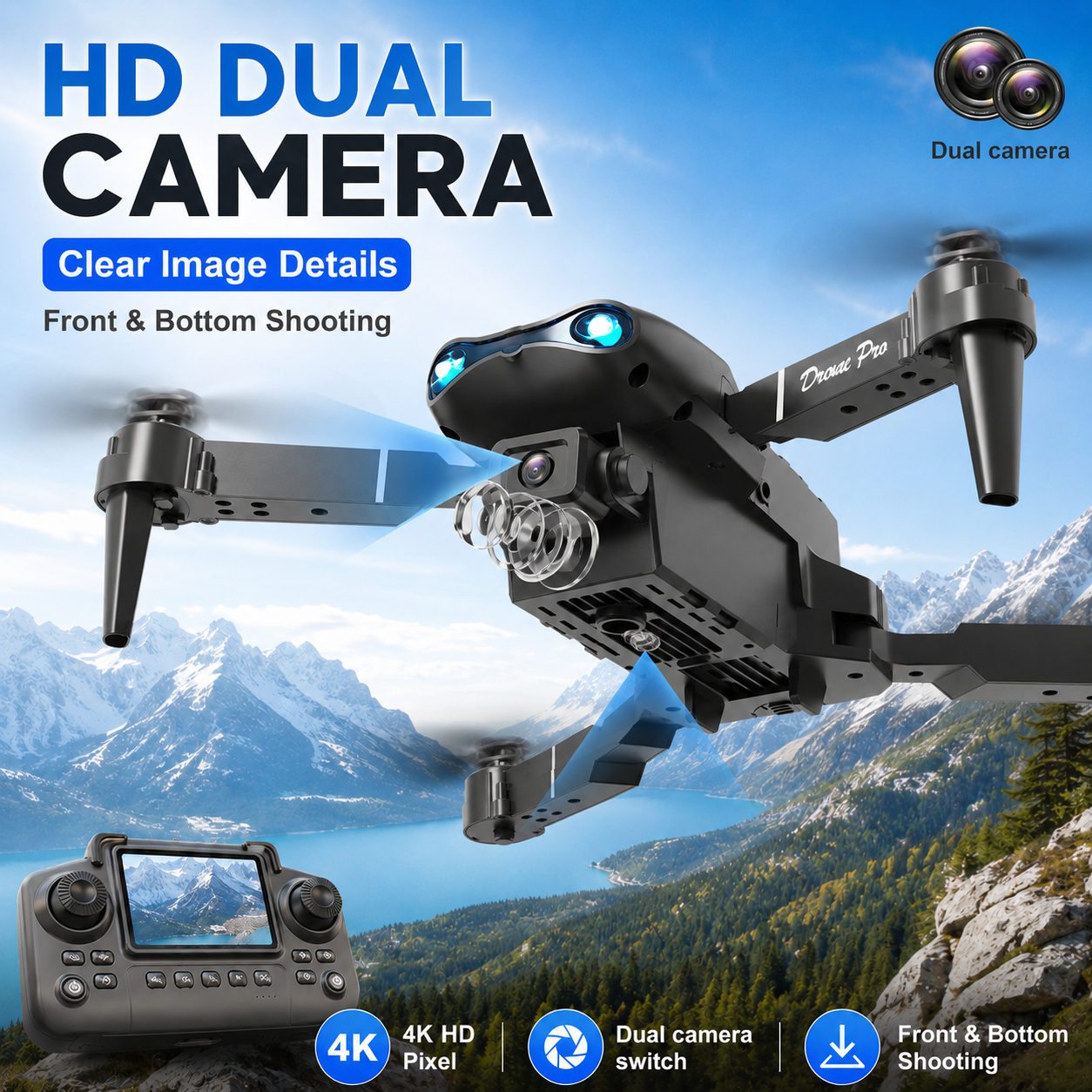 AliExpress RC Quadcopter Brushless Motor One Key Takeoff Landing Return 360° Rolling Headless Mode Dual Screen Switch LED Light Hobby Drone, view 6