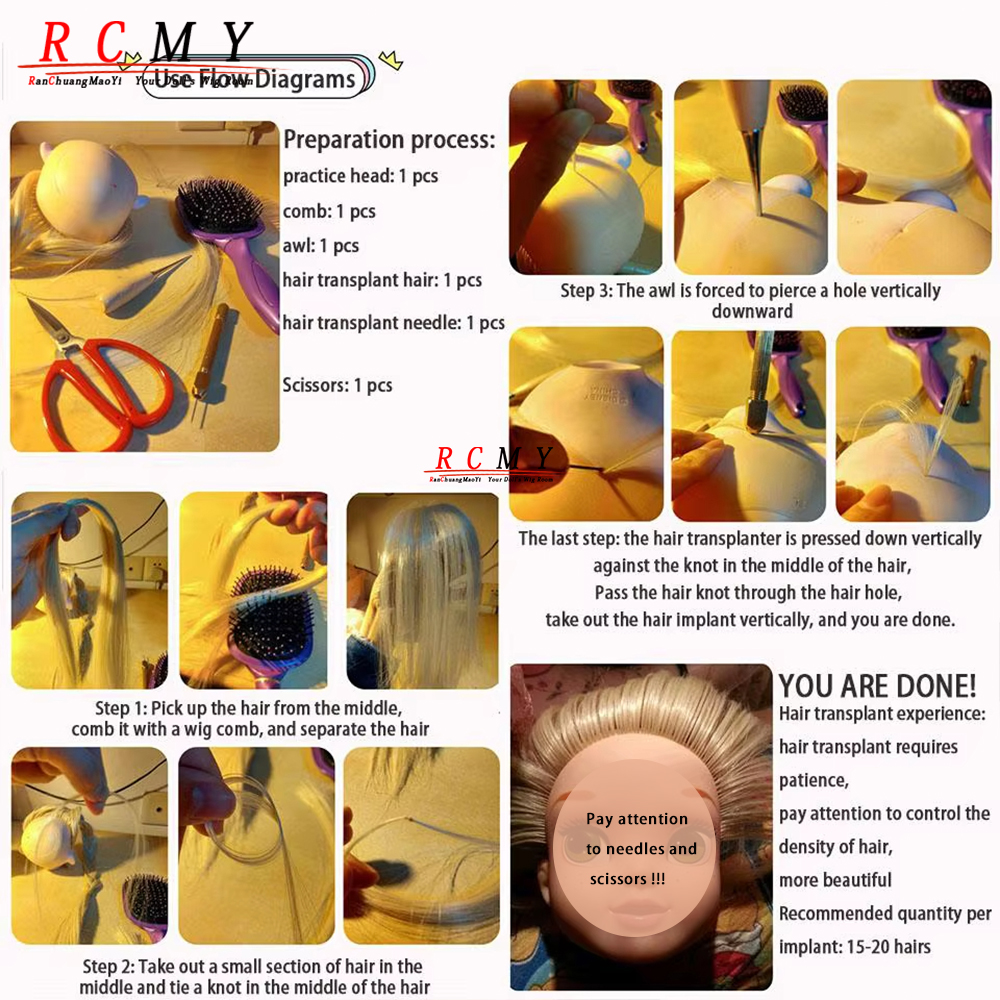 AliExpress RCMY BJD/SD Doll Hair Rooting Doll Wigs Milk Silk Wigs Hair Transplant Hand-crocheted Light Blue Gold Black Doll Hair Accessor, view 6