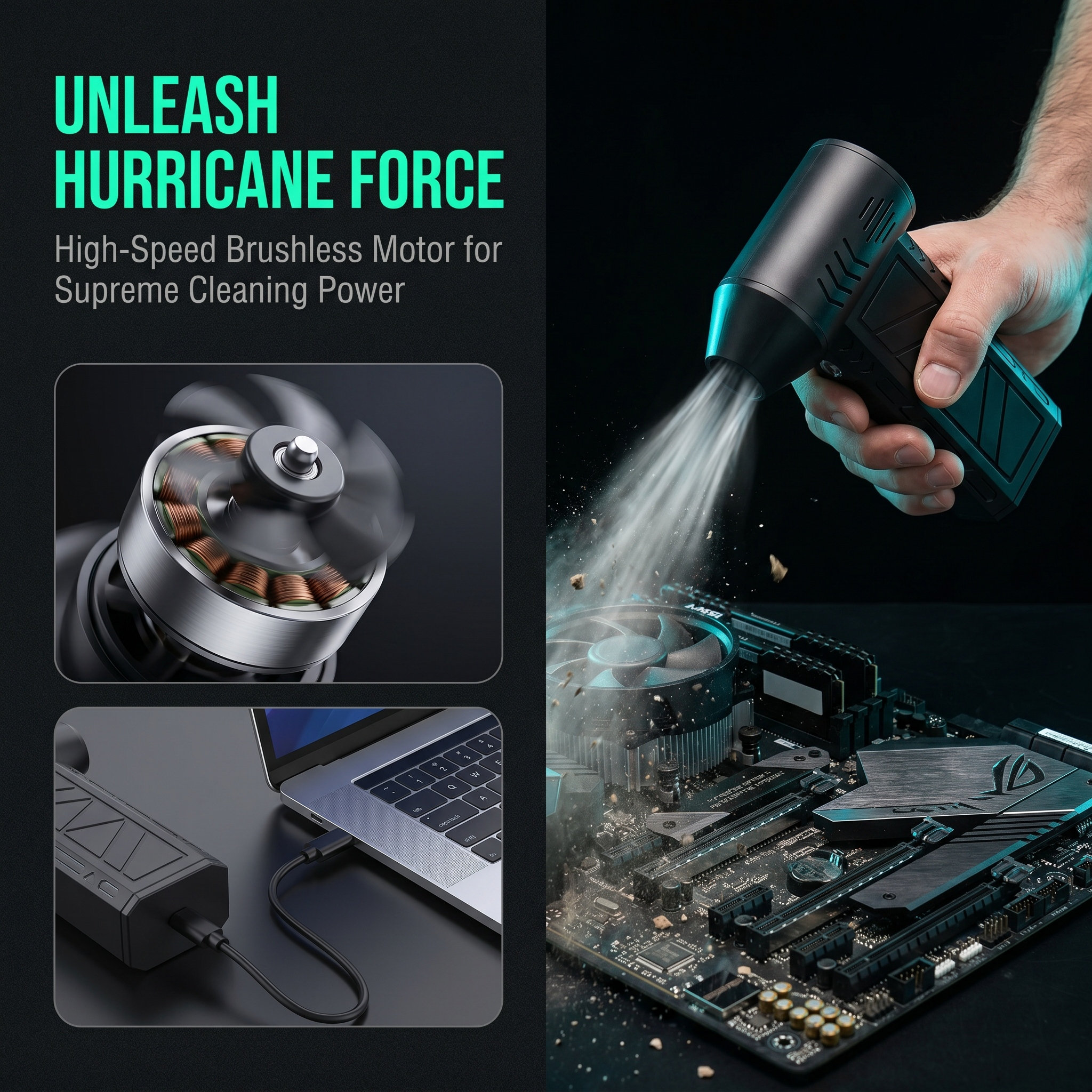AliExpress Rechargeable Cordless Air Duster Electric Compressed Air Blower Anti-slip ABS Shell Multi Nozzles PC Laptop Office Phone Cleaner, view 2