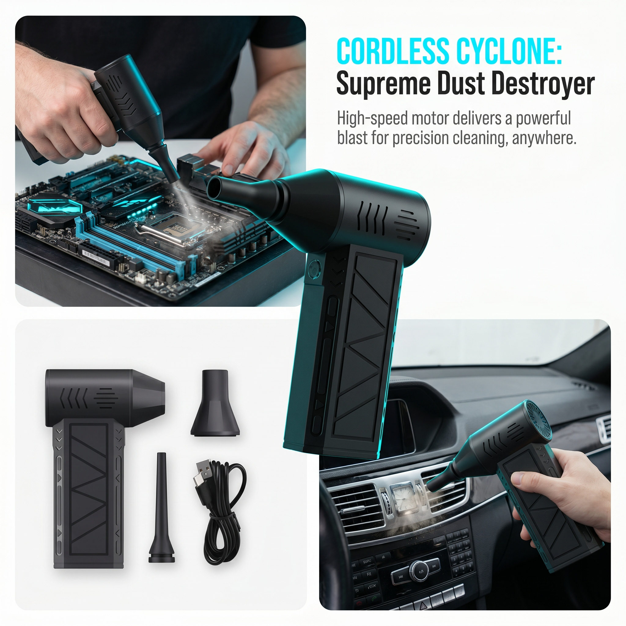 AliExpress Rechargeable Cordless Air Duster Electric Compressed Air Blower Anti-slip ABS Shell Multi Nozzles PC Laptop Office Phone Cleaner, view 3