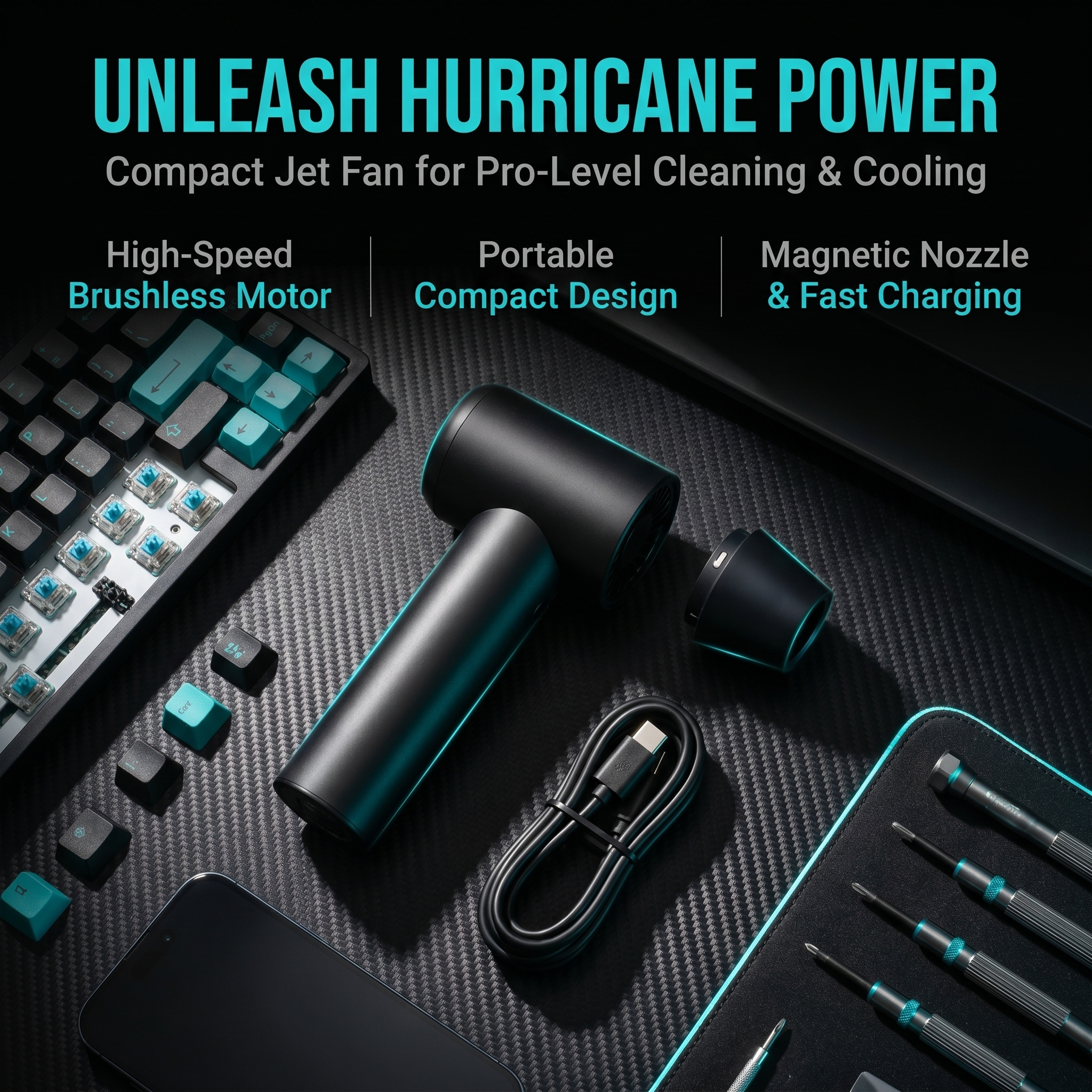AliExpress Rechargeable Cordless Air Duster Electric Compressed Air Blower Anti-slip ABS Shell Multi Nozzles PC Laptop Office Phone Cleaner, view 4