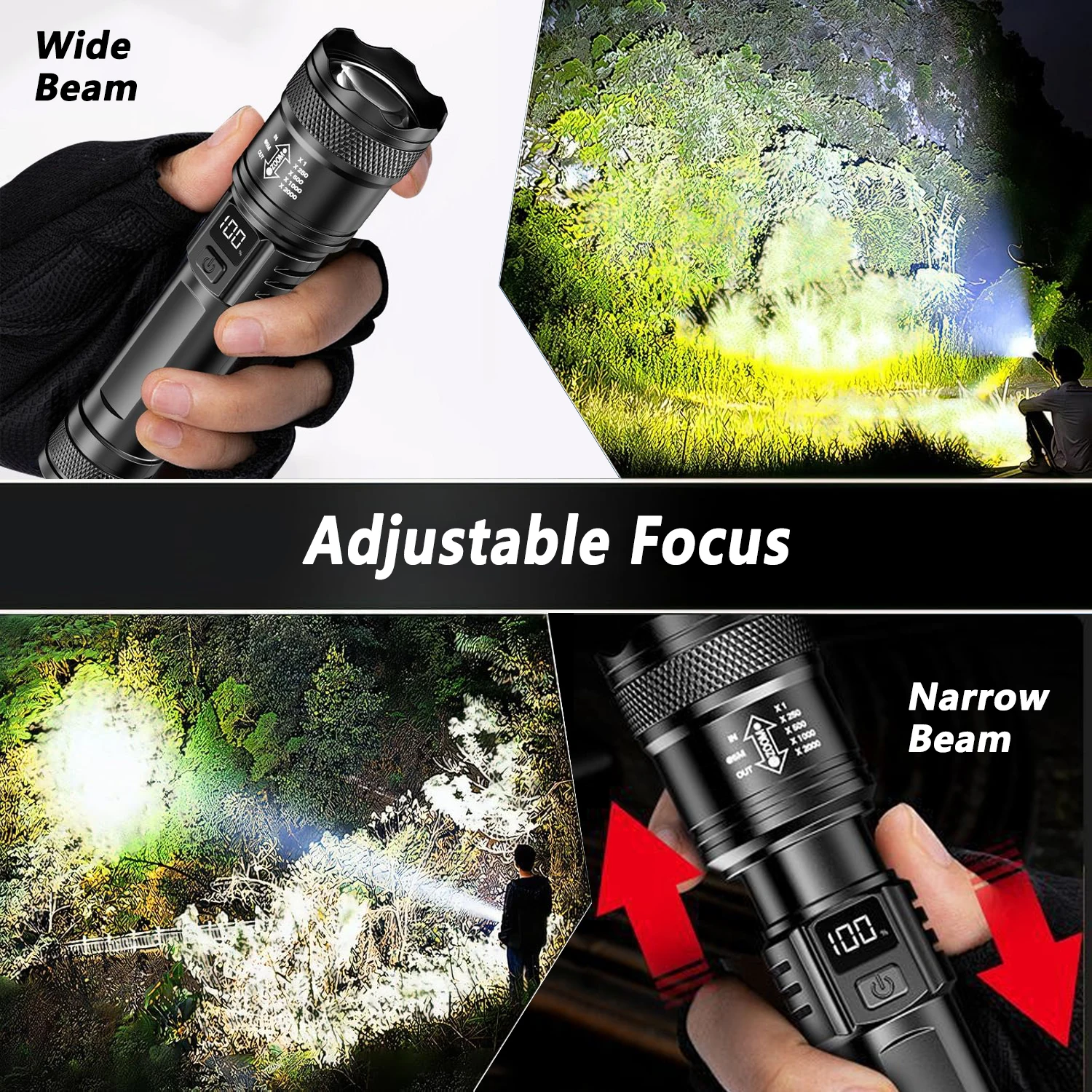 AliExpress Zoomable Rechargeable LED Flashlight with LCD Display, view 2