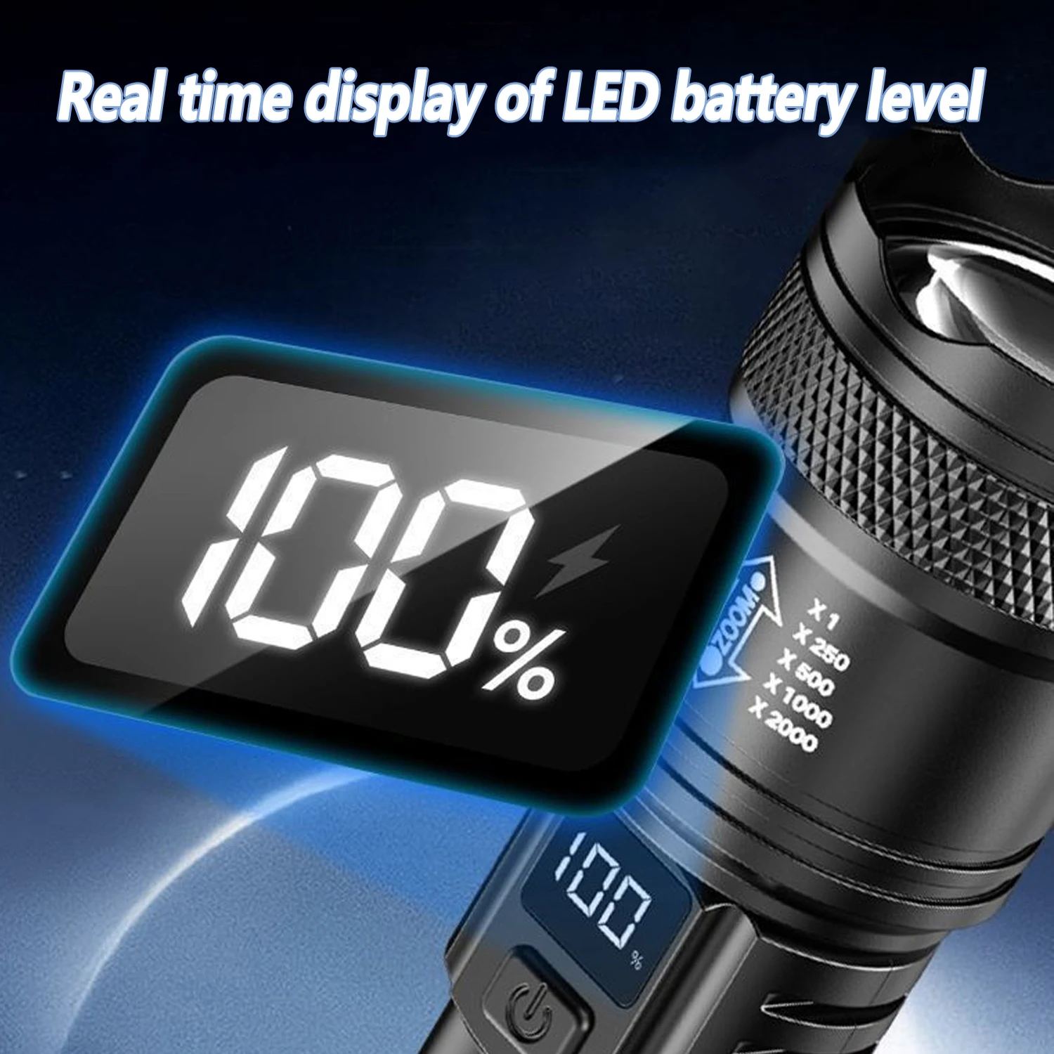 AliExpress Zoomable Rechargeable LED Flashlight with LCD Display, view 5