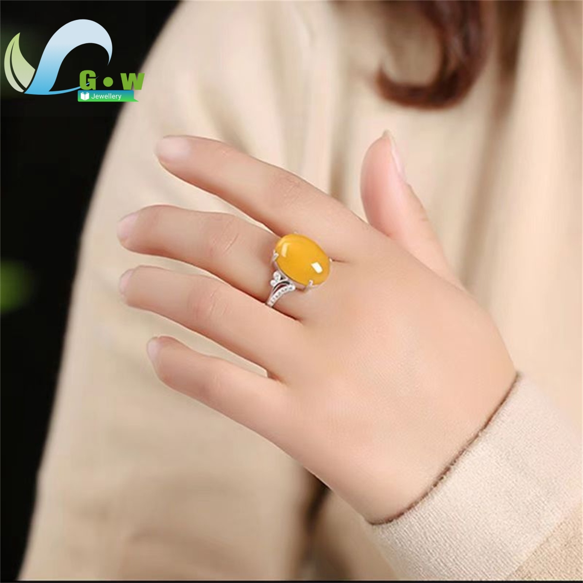 AliExpress Adjustable Red Agate Sterling Silver Open Ring, view 3