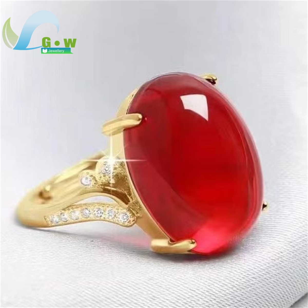 AliExpress Adjustable Red Agate Sterling Silver Open Ring, view 5