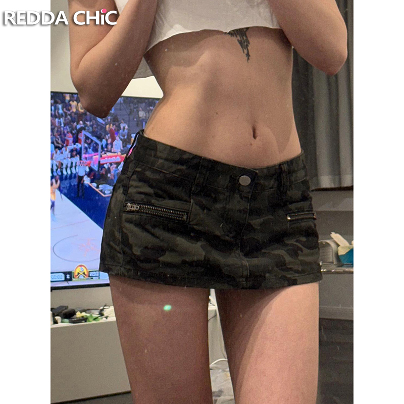 AliExpress ReddaChic Y2k Women's Camouflage Jean Skorts Zipper Decor Low Waist A-line Denim Skirt Shorts Vintage Sexy Summer Streetwear