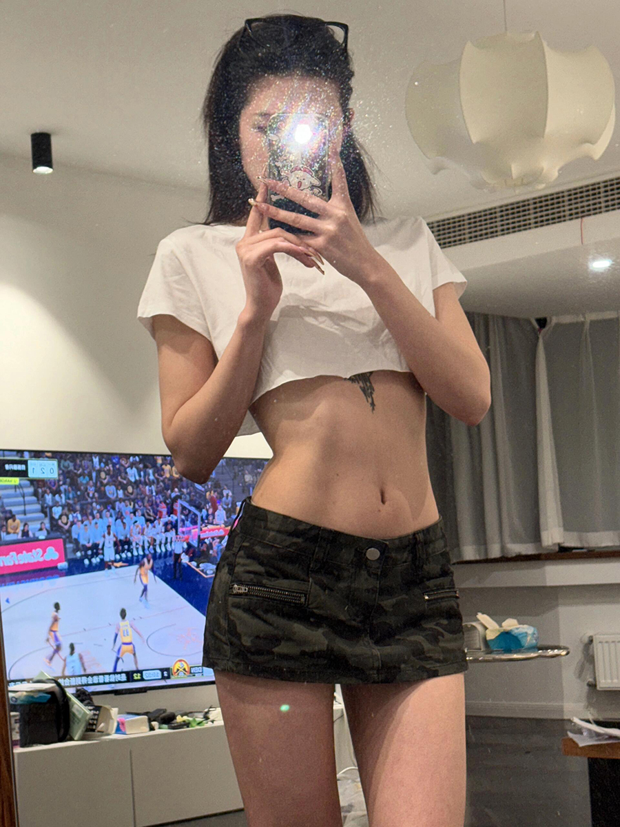 AliExpress ReddaChic Y2k Women's Camouflage Jean Skorts Zipper Decor Low Waist A-line Denim Skirt Shorts Vintage Sexy Summer Streetwear, view 3