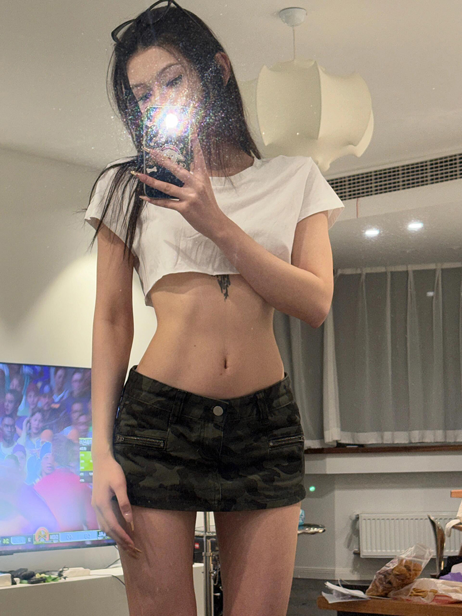 AliExpress ReddaChic Y2k Women's Camouflage Jean Skorts Zipper Decor Low Waist A-line Denim Skirt Shorts Vintage Sexy Summer Streetwear, view 4