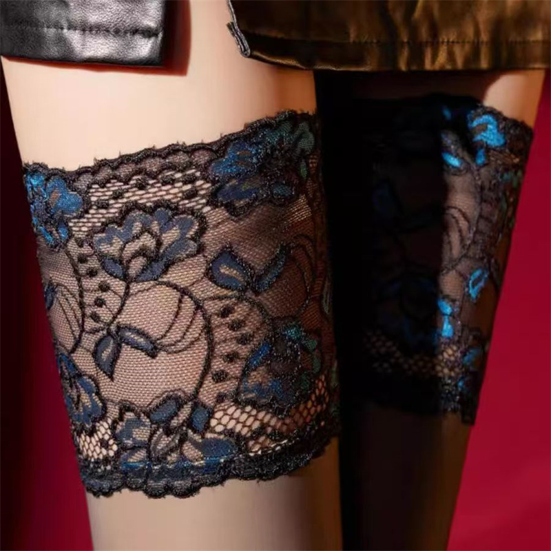 AliExpress Retro Blue Red Floral 15CM Wide Lace Top Hold Up Thigh High StockingsThigh High Long Socks Over The Knee Socks, view 3