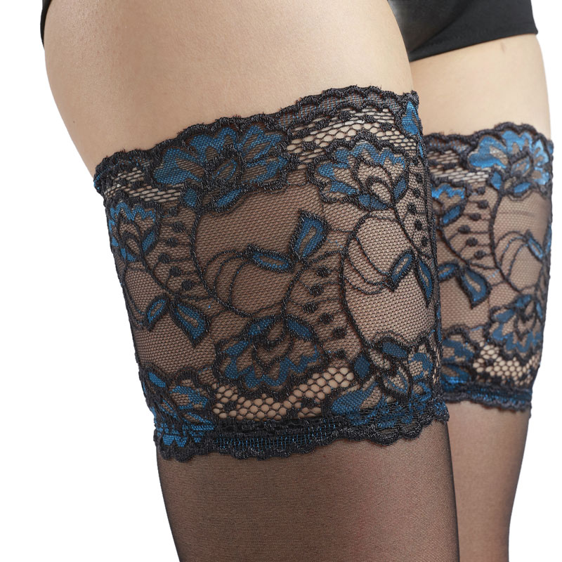 AliExpress Retro Blue Red Floral 15CM Wide Lace Top Hold Up Thigh High StockingsThigh High Long Socks Over The Knee Socks, view 5