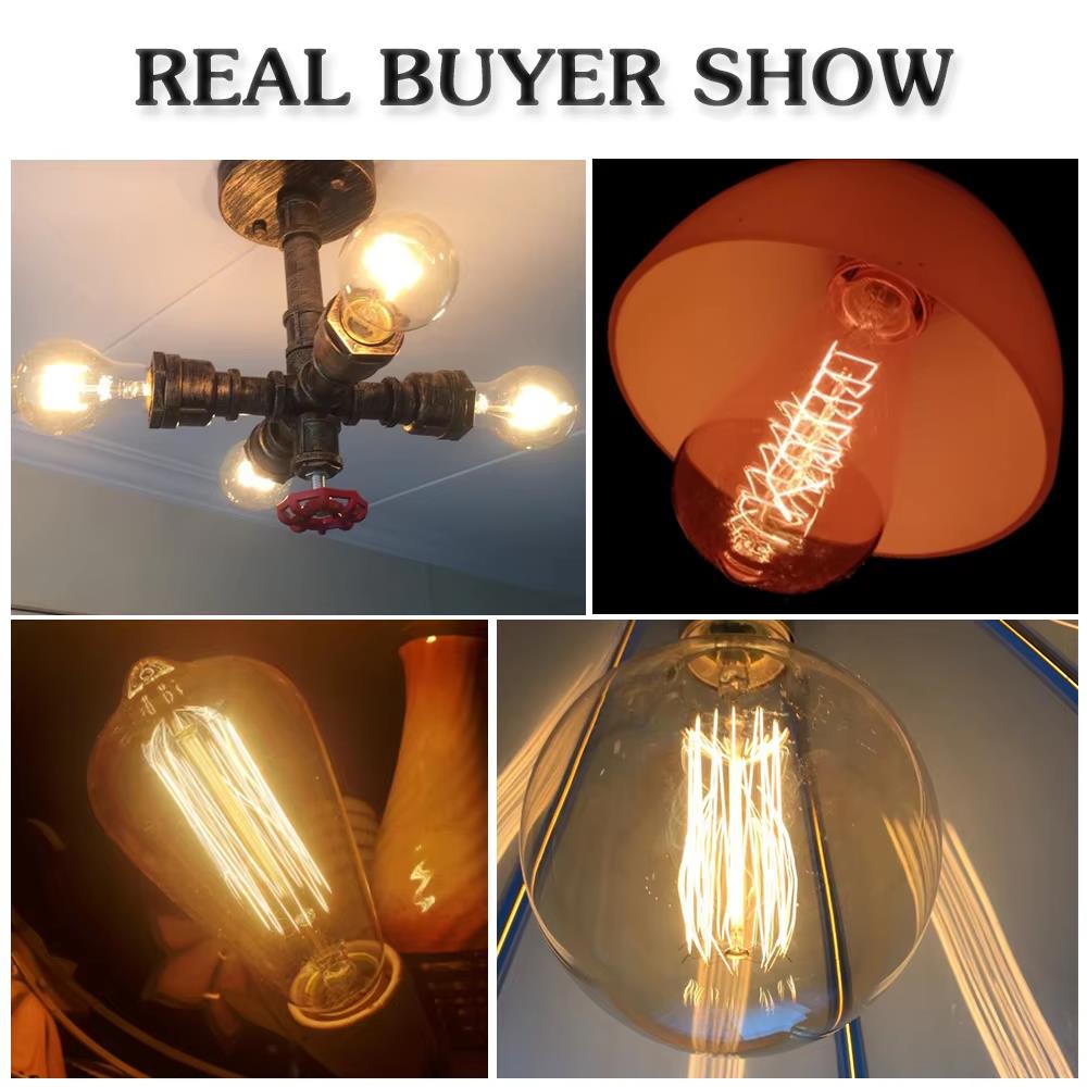 AliExpress Retro Edison Light Bulb E27 40W 220V A60 ST64 G80 G95 T45 Incandescent Bulb Ampoule Vintage Edison Lamp Filament For Home Decor, view 2
