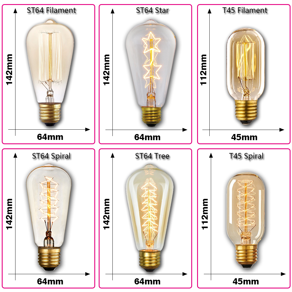 AliExpress Retro Edison Light Bulb E27 40W 220V A60 ST64 G80 G95 T45 Incandescent Bulb Ampoule Vintage Edison Lamp Filament For Home Decor, view 4