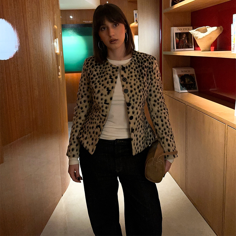 AliExpress Retro Leopard Faux Fur Short Coat Lady Chic O-neck Single Button Placket Spotted Dot Cropped Long Sleeve Outerwear Street Jacket