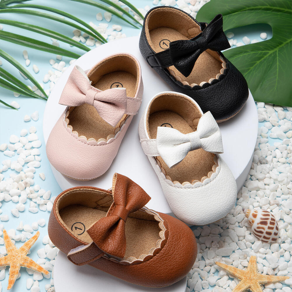 AliExpress Retro New Newborn Baby Walking Shoes Spring Autumn Solid Color Bow Princess Shoes PU Anti-slip Soft Rubber Bottom Baby Casual