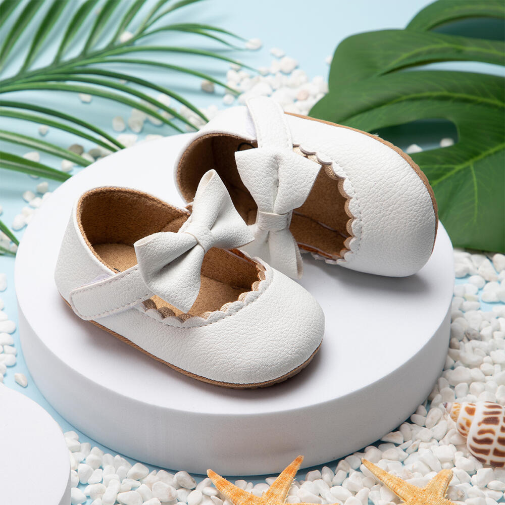 AliExpress Retro New Newborn Baby Walking Shoes Spring Autumn Solid Color Bow Princess Shoes PU Anti-slip Soft Rubber Bottom Baby Casual, view 2