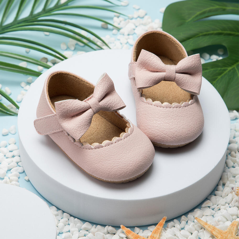 AliExpress Retro New Newborn Baby Walking Shoes Spring Autumn Solid Color Bow Princess Shoes PU Anti-slip Soft Rubber Bottom Baby Casual, view 3