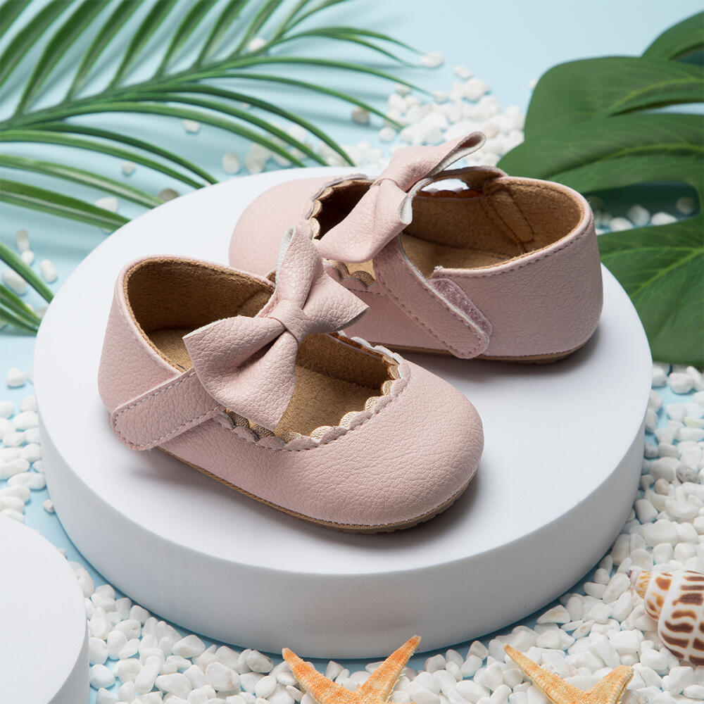 AliExpress Retro New Newborn Baby Walking Shoes Spring Autumn Solid Color Bow Princess Shoes PU Anti-slip Soft Rubber Bottom Baby Casual, view 4