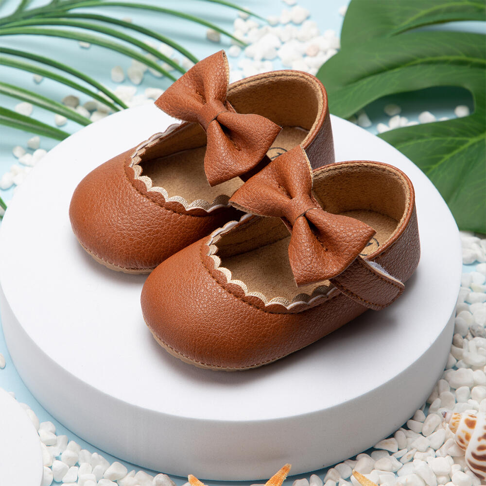 AliExpress Retro New Newborn Baby Walking Shoes Spring Autumn Solid Color Bow Princess Shoes PU Anti-slip Soft Rubber Bottom Baby Casual, view 5