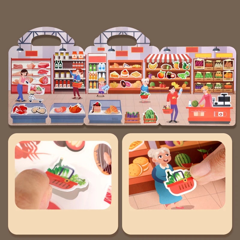 AliExpress Reusable Jelly Sticker Quiet Book, DIY Scene Puzzle Stickers, Repeat Paste Educational Toy For Kids, view 5