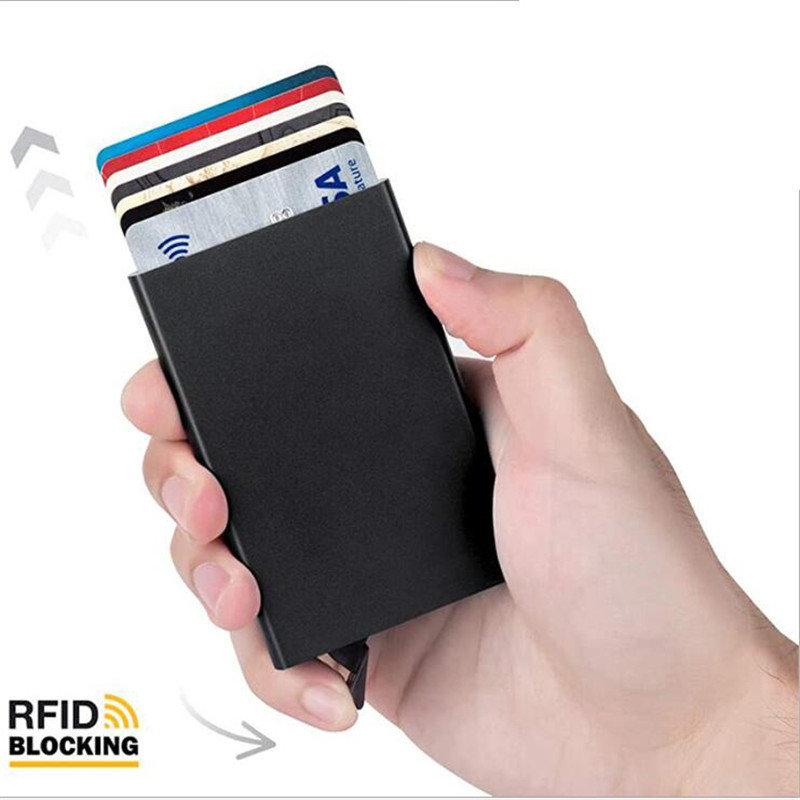 AliExpress Rfid Smart Wallet Card Holder Metal Thin Slim Men Women Wallets Pop Up Minimalist Wallet Small Black Purse Vallet Walets for Men