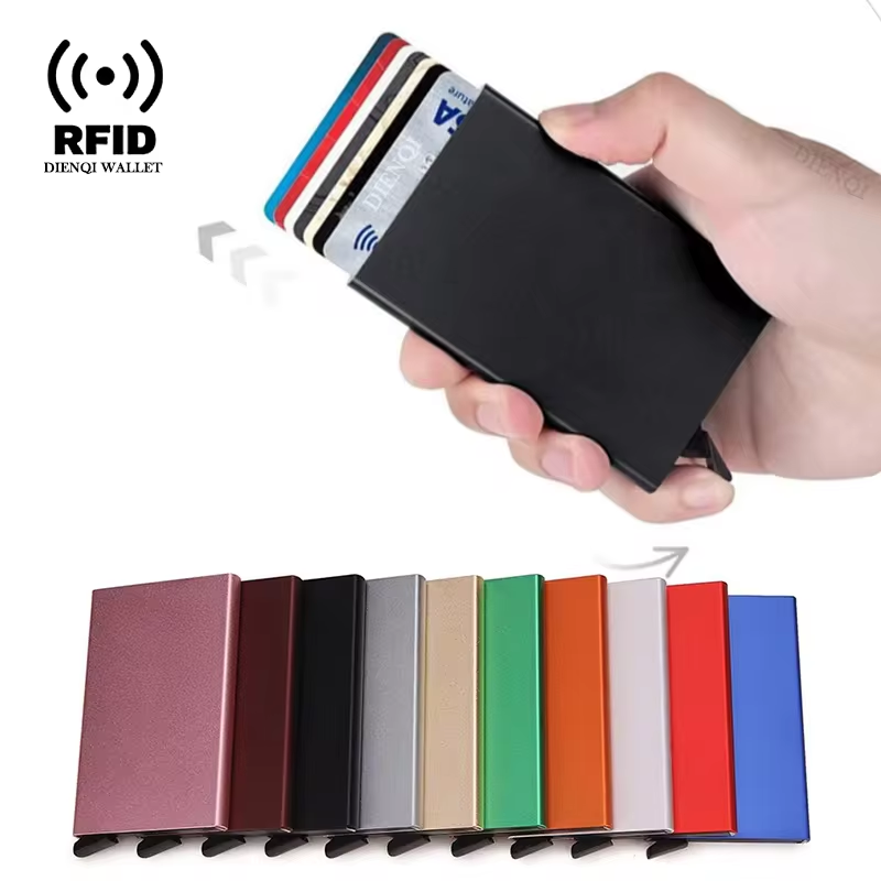 AliExpress Rfid Smart Wallet Card Holder Metal Thin Slim Men Women Wallets Pop Up Minimalist Wallet Small Black Purse Vallet Walets for Men, view 2