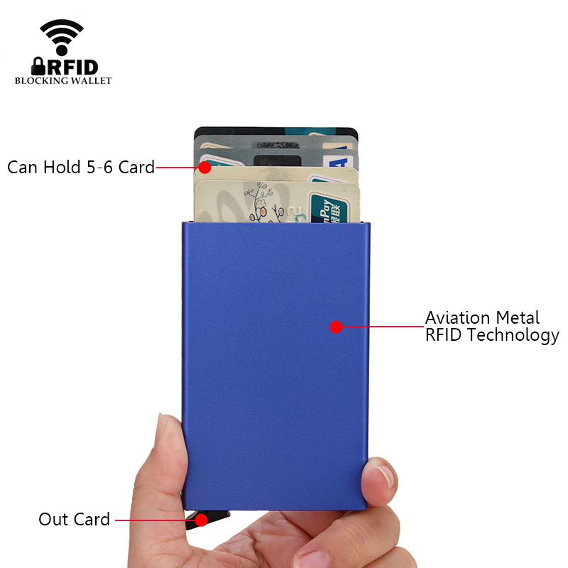 AliExpress Rfid Smart Wallet Card Holder Metal Thin Slim Men Women Wallets Pop Up Minimalist Wallet Small Black Purse Vallet Walets for Men, view 3