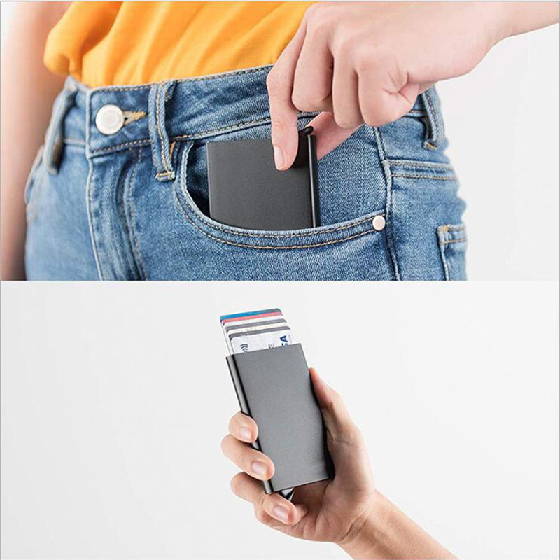 AliExpress Rfid Smart Wallet Card Holder Metal Thin Slim Men Women Wallets Pop Up Minimalist Wallet Small Black Purse Vallet Walets for Men, view 6