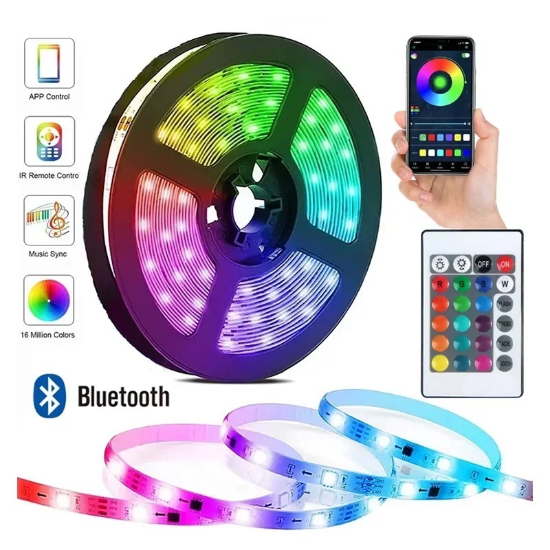 AliExpress RGB LED Strip Light Intelligent Bluetooth Remote Control Remote Flexible Diode Light Strip for Room Home Decoration TV Backlight, view 2