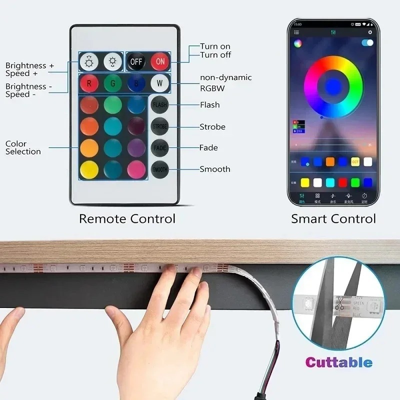 AliExpress RGB LED Strip Light Intelligent Bluetooth Remote Control Remote Flexible Diode Light Strip for Room Home Decoration TV Backlight, view 3