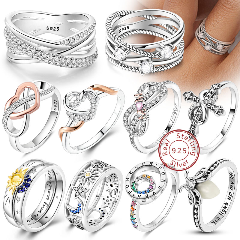 AliExpress 925 Silver Zircon Ring Set (Bow, Heart, Sun, Moon)