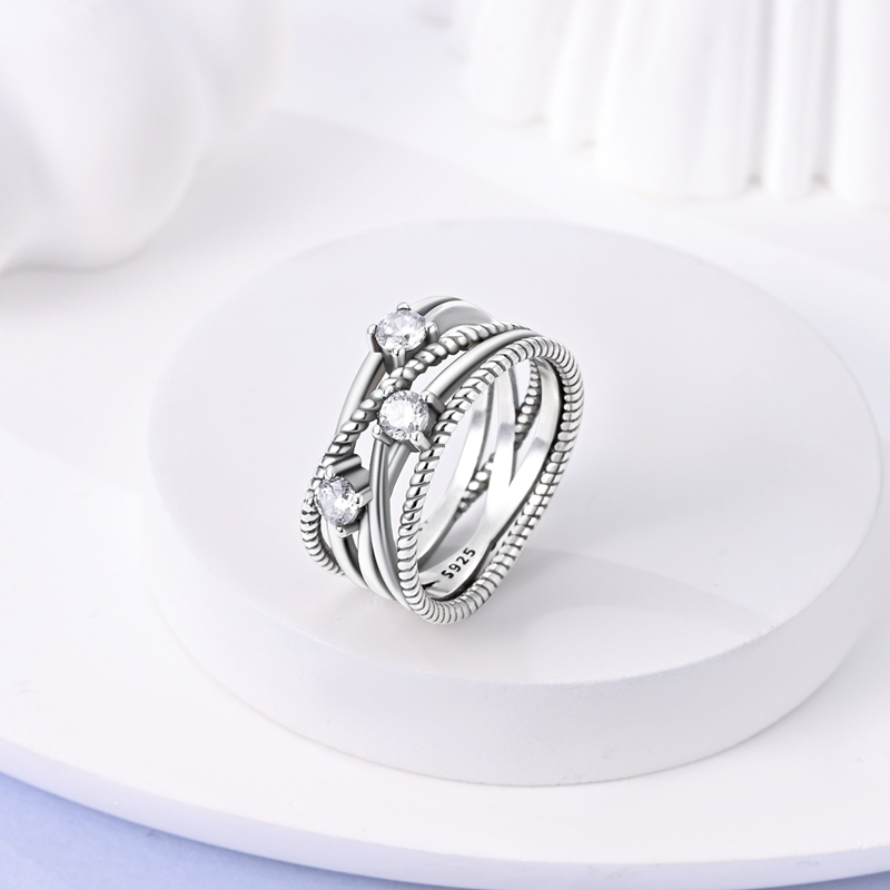 AliExpress 925 Silver Zircon Ring Set (Bow, Heart, Sun, Moon), view 3