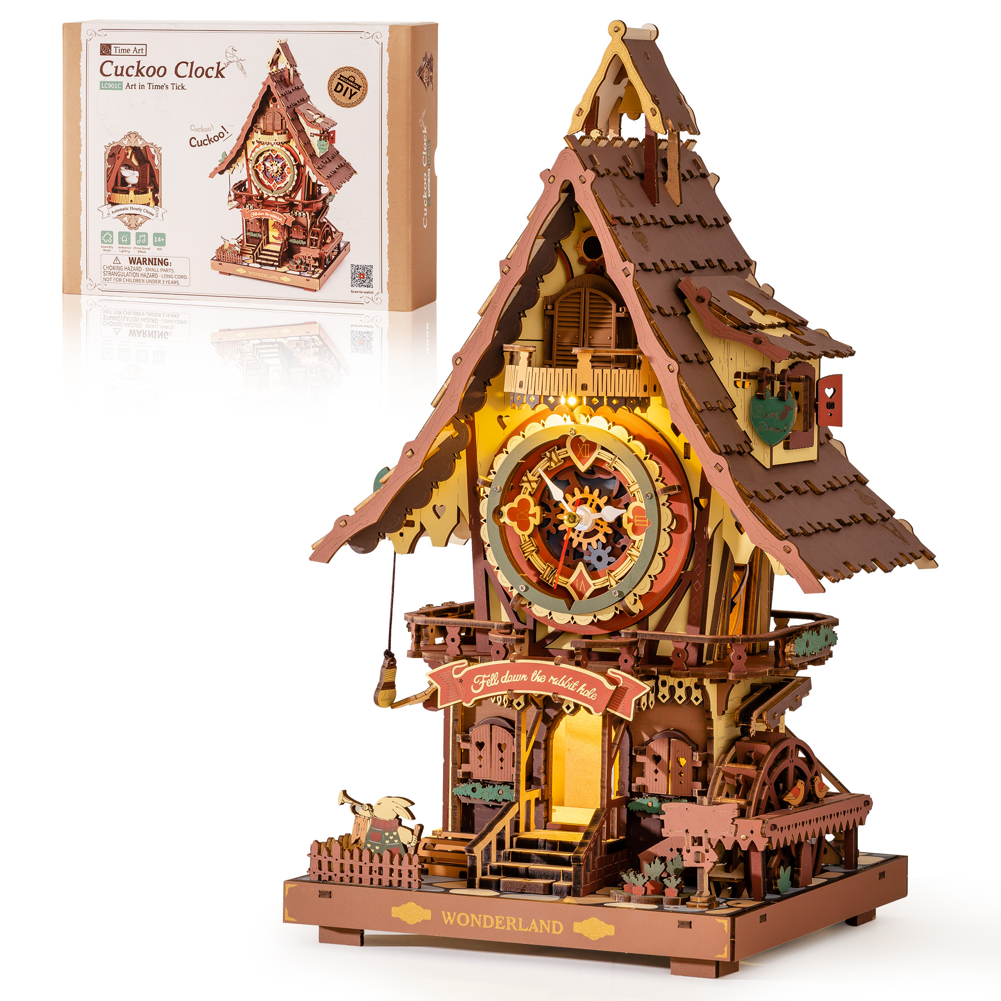AliExpress ROKR Wooden 3D Puzzle Cuckoo Clock Mechanical Model Building Kit 435 Pieces DIY Craft Kit with 2 Light for Home Decor Brain Teasers Jigsaw Toys for Adults Teens