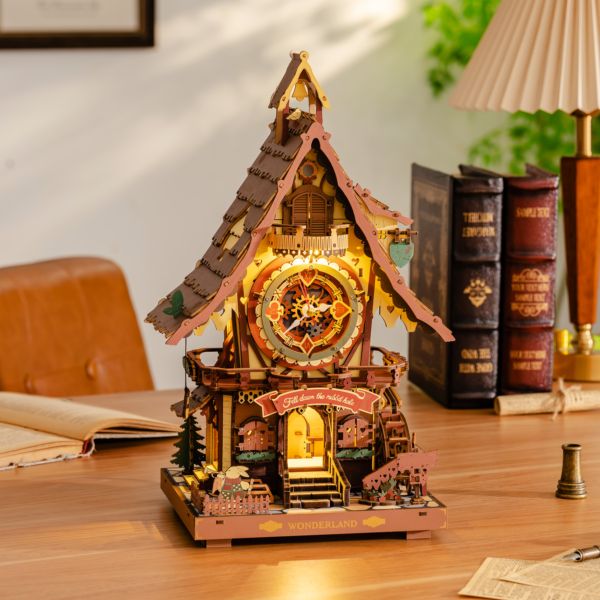 AliExpress ROKR Wooden 3D Puzzle Cuckoo Clock Mechanical Model Building Kit 435 Pieces DIY Craft Kit with 2 Light for Home Decor Brain Teasers Jigsaw Toys for Adults Teens, view 2