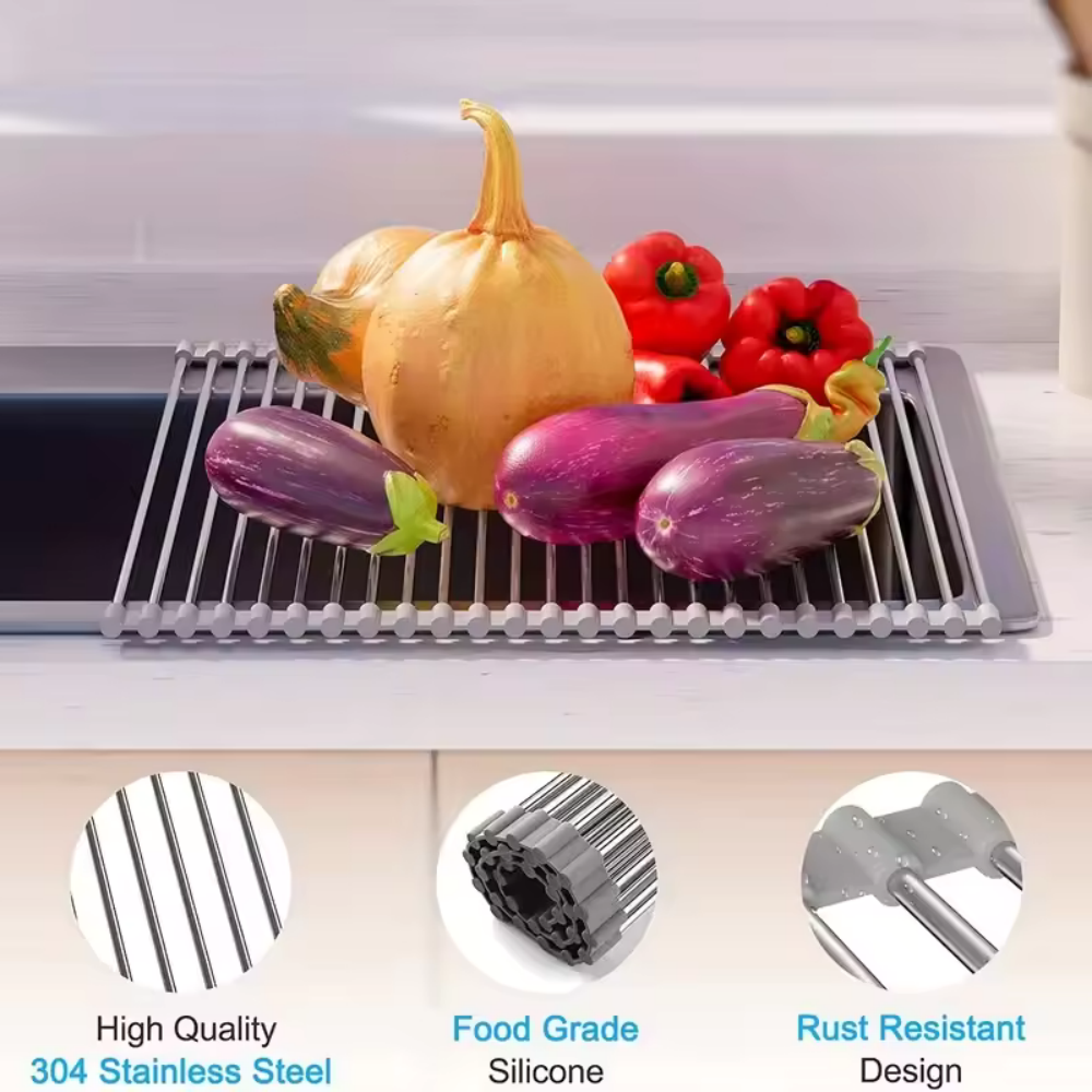 AliExpress Foldable Stainless Steel Roll-Up Sink Drying Rack, view 3