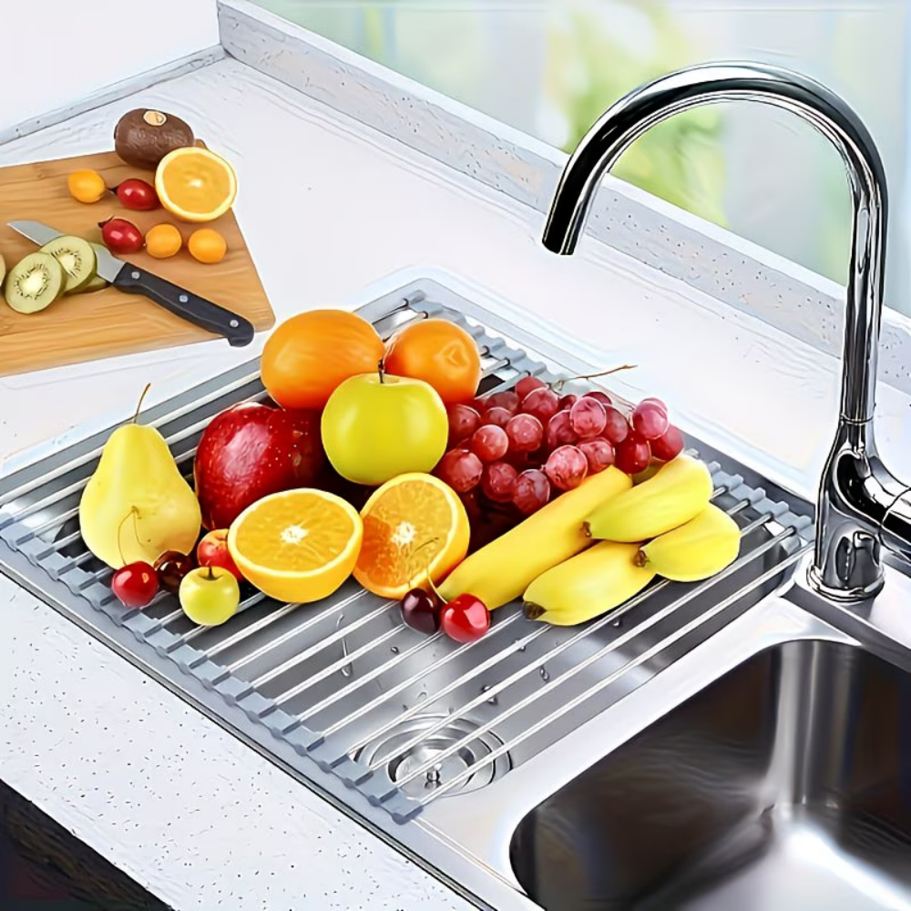 AliExpress Foldable Stainless Steel Roll-Up Sink Drying Rack, view 6