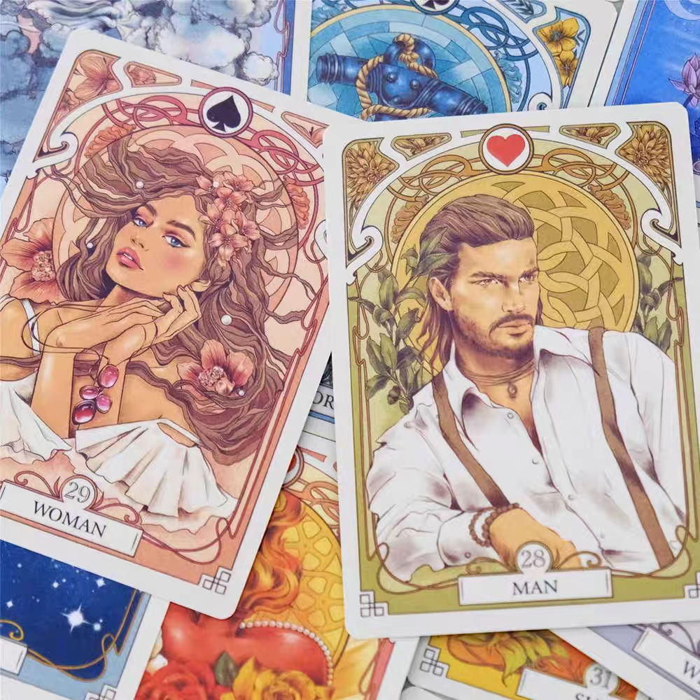 AliExpress Romantic Lenormand Oracle Cards 10.2*7.2cm English Vision Art Nouveau Floral Motifs 37 Pcs Deck 4*2.8inch For Party, Board Games, view 3
