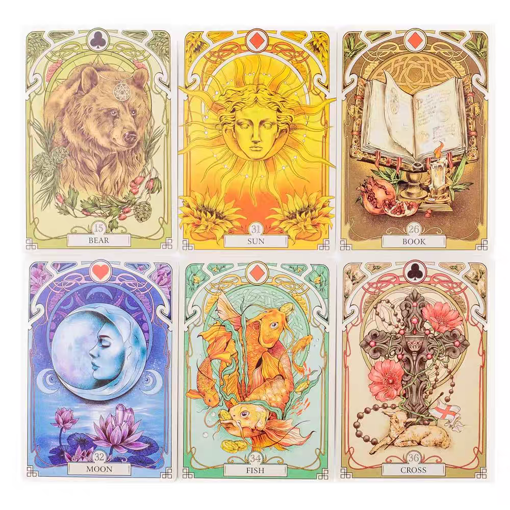 AliExpress Romantic Lenormand Oracle Cards 10.2*7.2cm English Vision Art Nouveau Floral Motifs 37 Pcs Deck 4*2.8inch For Party, Board Games, view 4